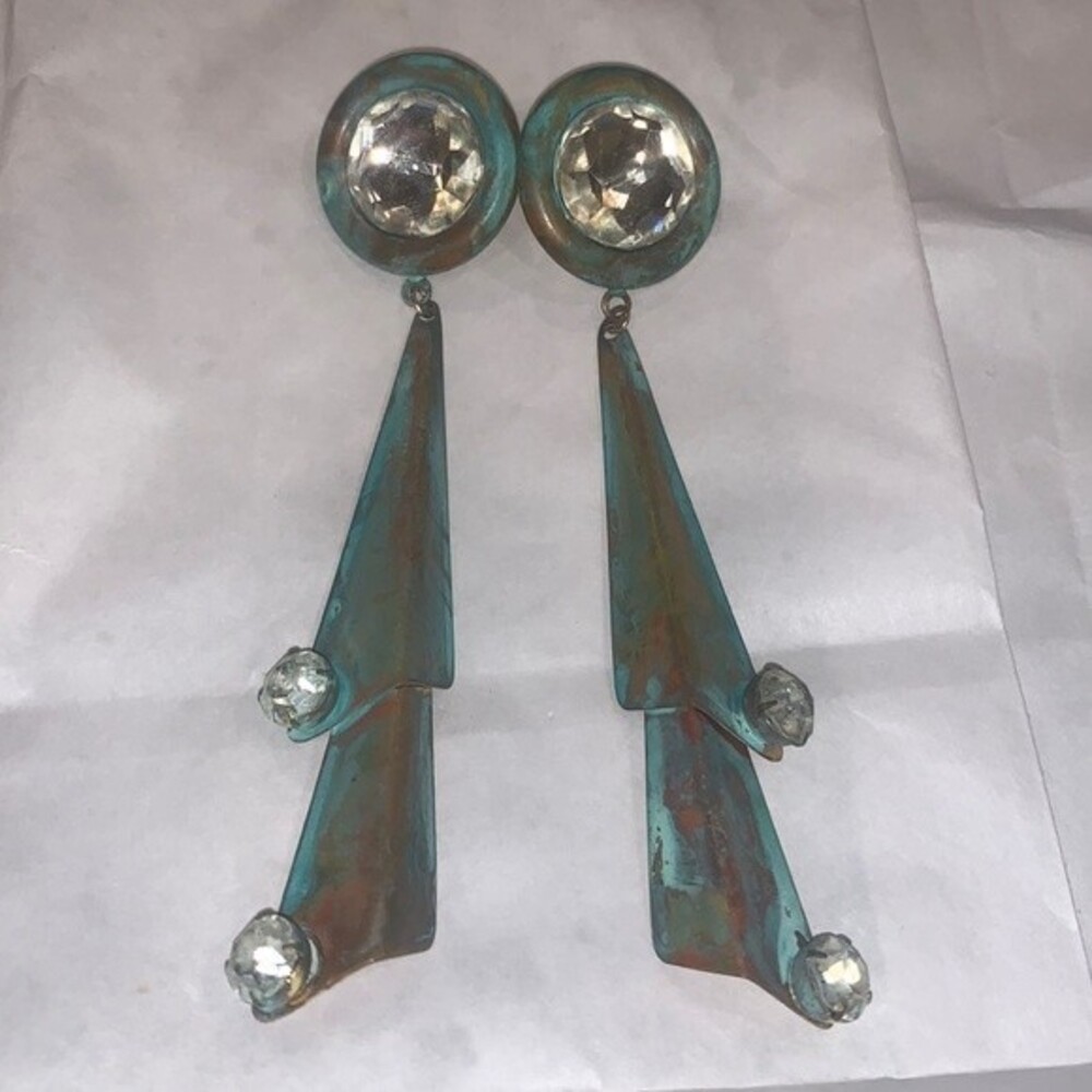 4in Long Copper Tone Double Triangle with Rhinestones
